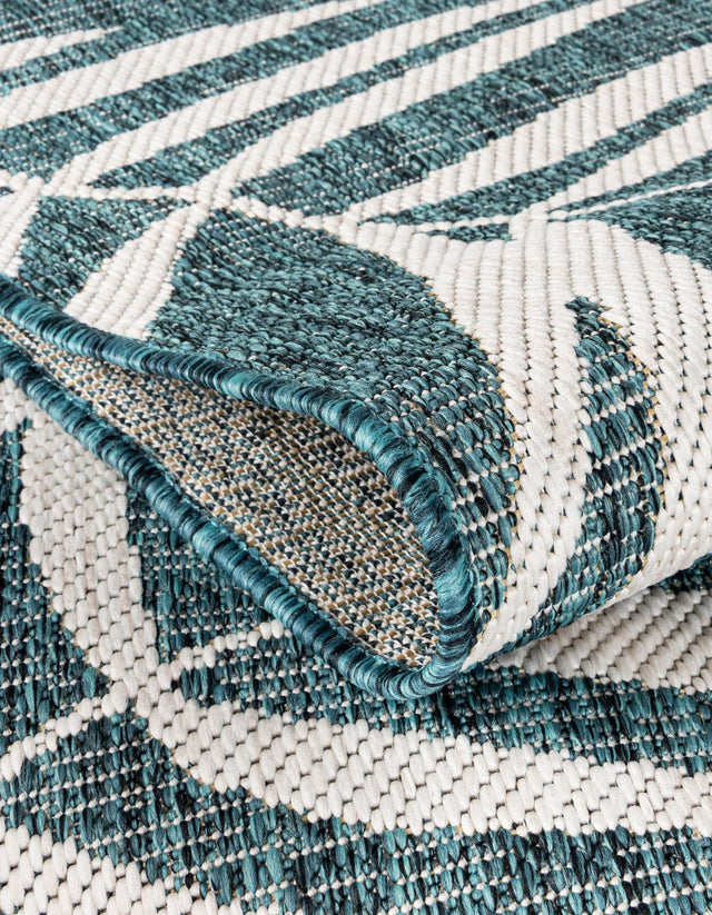 Teal 5' 3 x 5' 3 Outdoor Botanical Square Area Rug Weather Resistant for Patio, Deck, Terrace, Balcony, Porch Polypropylene Garden Floral Tropical Carpet for Sale at Rug Engine