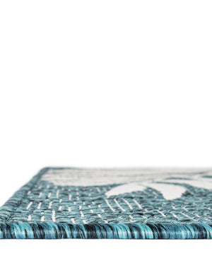 Teal 7' 10 x 7' 10 Outdoor Botanical Square Area Rug Weather Resistant for Patio, Deck, Terrace, Balcony, Porch Polypropylene Garden Floral Tropical Carpet for Sale at Rug Engine