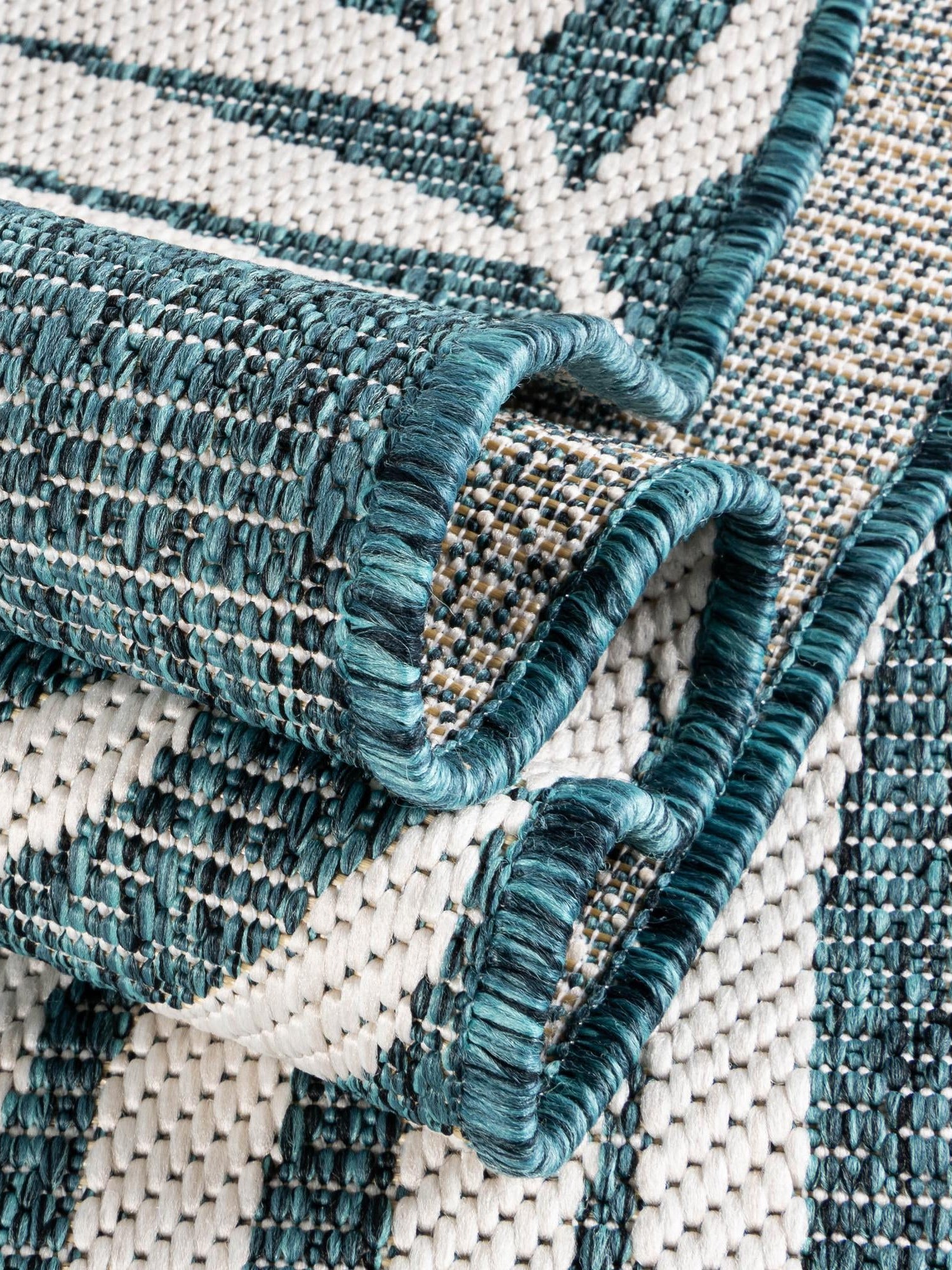 Teal 5' 3 x 5' 3 Outdoor Botanical Square Area Rug Weather Resistant for Patio, Deck, Terrace, Balcony, Porch Polypropylene Garden Floral Tropical Carpet for Sale at Rug Engine