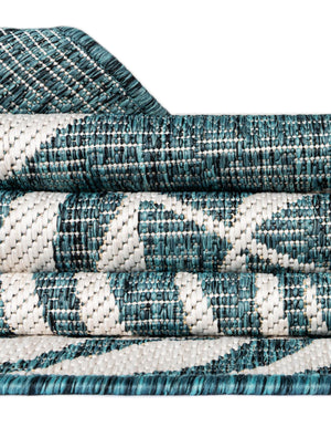 Teal 7' 10 x 7' 10 Outdoor Botanical Square Area Rug Weather Resistant for Patio, Deck, Terrace, Balcony, Porch Polypropylene Garden Floral Tropical Carpet for Sale at Rug Engine
