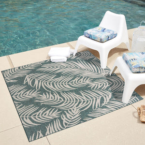 Teal 5' 3 x 5' 3 Outdoor Botanical Square Area Rug Weather Resistant for Patio, Deck, Terrace, Balcony, Porch Polypropylene Garden Floral Tropical Carpet for Sale at Rug Engine