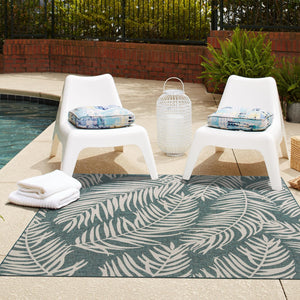 Teal 7' 10 x 7' 10 Outdoor Botanical Square Area Rug Weather Resistant for Patio, Deck, Terrace, Balcony, Porch Polypropylene Garden Floral Tropical Carpet for Sale at Rug Engine