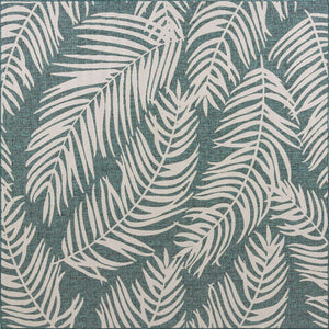 Teal 10' 8 x 10' 8 Outdoor Botanical Square Area Rug Weather Resistant for Patio, Deck, Terrace, Balcony, Porch Polypropylene Garden Floral Tropical Carpet for Sale at Rug Engine
