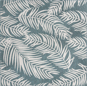 Teal 13' 1 x 13' 1 Outdoor Botanical Square Area Rug Weather Resistant for Patio, Deck, Terrace, Balcony, Porch Polypropylene Garden Floral Tropical Carpet for Sale at Rug Engine