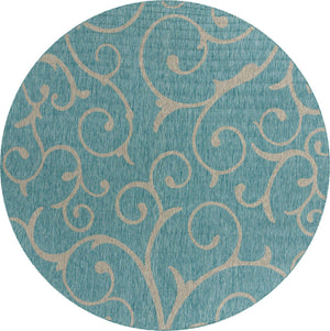 Light Aqua 10' 8 x 10' 8 Outdoor Botanical Round Area Rug Weather Resistant for Patio, Deck, Terrace, Balcony, Porch Polypropylene Garden Floral Tropical Carpet for Sale at Rug Engine