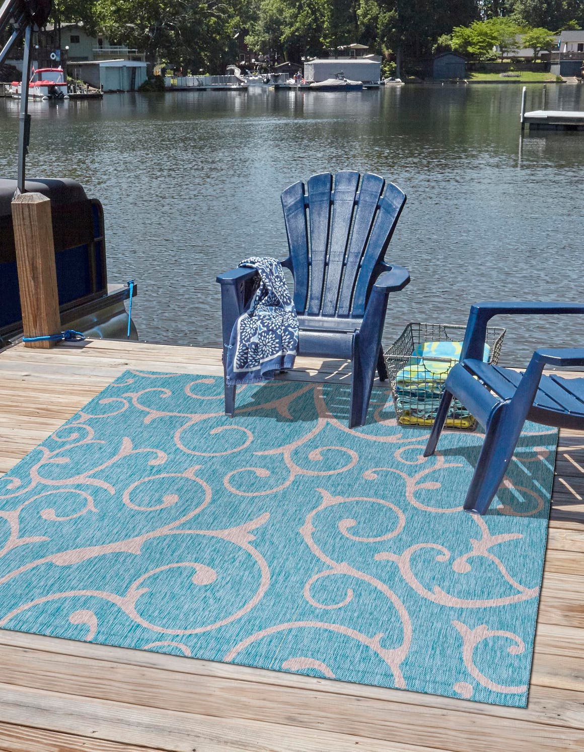 Light Aqua 13' 1 x 13' 1 Outdoor Botanical Square Area Rug Weather Resistant for Patio, Deck, Terrace, Balcony, Porch Polypropylene Garden Floral Tropical Carpet for Sale at Rug Engine