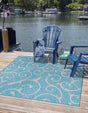 Light Aqua 13' 1 x 13' 1 Outdoor Botanical Square Area Rug Weather Resistant for Patio, Deck, Terrace, Balcony, Porch Polypropylene Garden Floral Tropical Carpet for Sale at Rug Engine