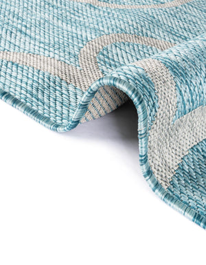 Light Aqua 10' 8 x 10' 8 Outdoor Botanical Square Area Rug Weather Resistant for Patio, Deck, Terrace, Balcony, Porch Polypropylene Garden Floral Tropical Carpet for Sale at Rug Engine