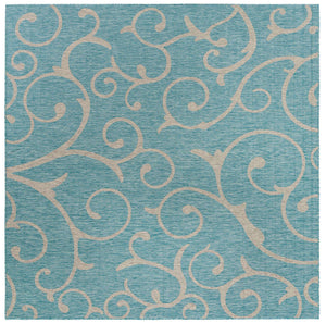 Light Aqua 10' 8 x 10' 8 Outdoor Botanical Square Area Rug Weather Resistant for Patio, Deck, Terrace, Balcony, Porch Polypropylene Garden Floral Tropical Carpet for Sale at Rug Engine