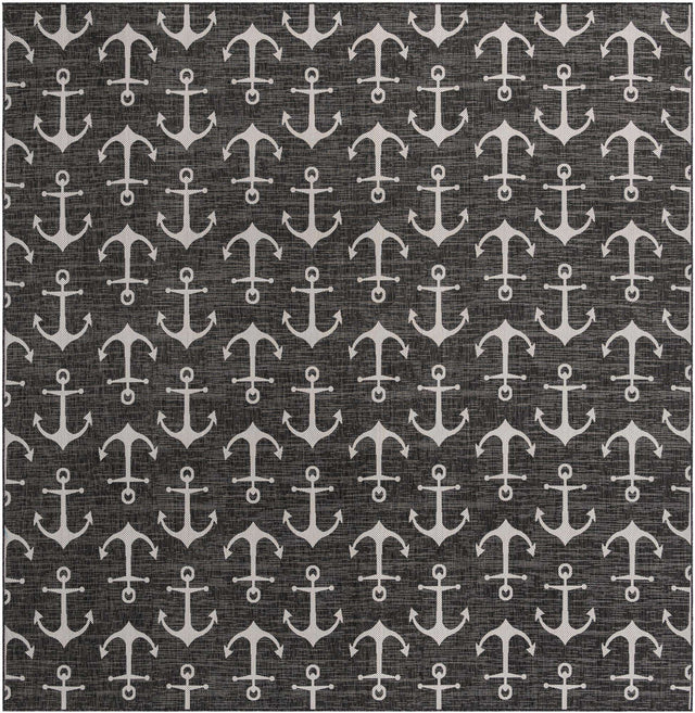 Charcoal 13' 1 x 13' 1 Outdoor Coastal Square Area Rug Weather Resistant for Patio, Deck, Terrace, Balcony, Porch 100% Polypropylene Coastal Decor Carpet for Sale at Rug Engine