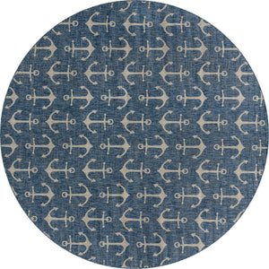 Blue 13' 1 x 13' 1 Outdoor Coastal Round Area Rug Weather Resistant for Patio, Deck, Terrace, Balcony, Porch 100% Polypropylene Coastal Decor Carpet for Sale at Rug Engine