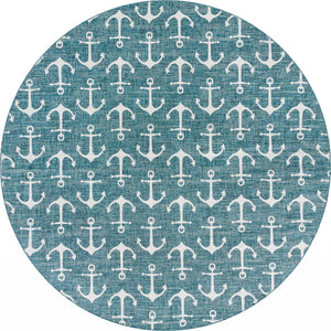 Teal 13' 1 x 13' 1 Outdoor Coastal Round Rug