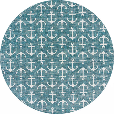 Teal 13' 1 x 13' 1 Outdoor Coastal Round Rug