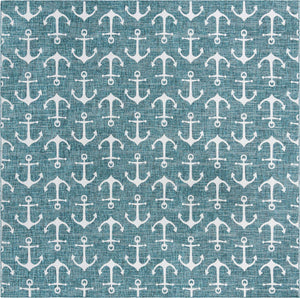 Teal 13' 1 x 13' 1 Outdoor Coastal Square Area Rug Weather Resistant for Patio, Deck, Terrace, Balcony, Porch 100% Polypropylene Coastal Decor Carpet for Sale at Rug Engine