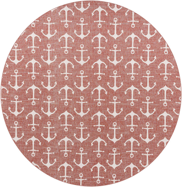 Rust Red 13' 1 x 13' 1 Outdoor Coastal Round Area Rug Weather Resistant for Patio, Deck, Terrace, Balcony, Porch 100% Polypropylene Coastal Decor Carpet for Sale at Rug Engine