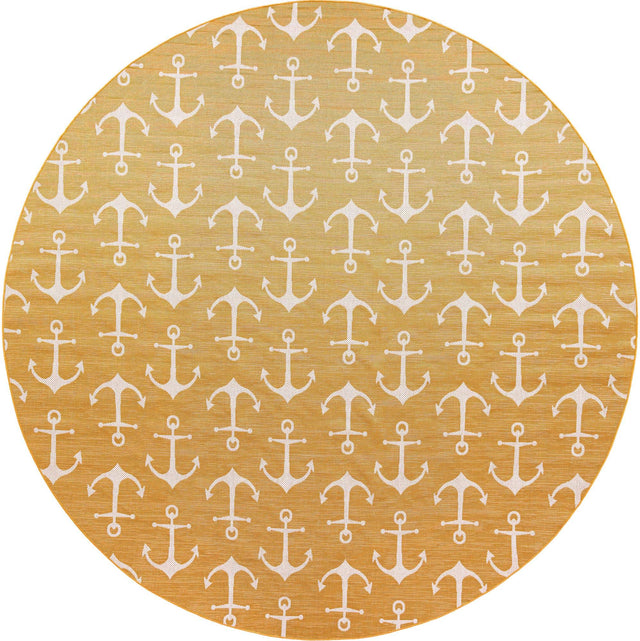 Yellow 13' 1 x 13' 1 Outdoor Coastal Round Area Rug Weather Resistant for Patio, Deck, Terrace, Balcony, Porch 100% Polypropylene Coastal Decor Carpet for Sale at Rug Engine