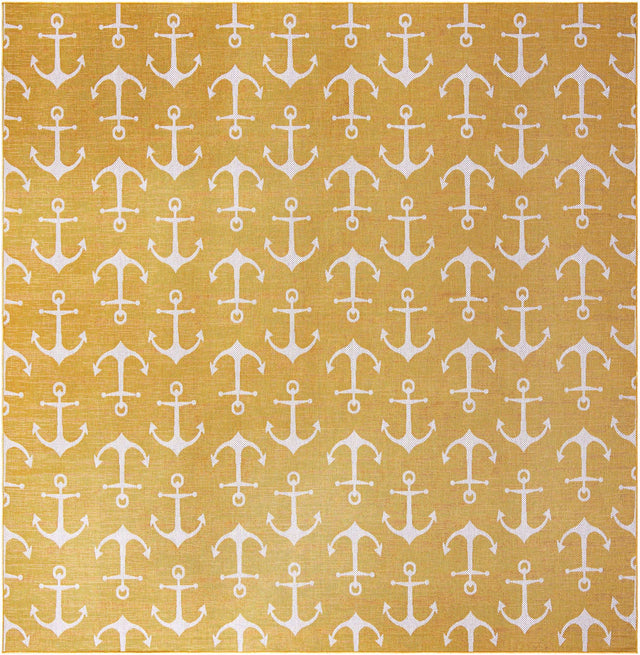 Yellow 13' 1 x 13' 1 Outdoor Coastal Square Area Rug Weather Resistant for Patio, Deck, Terrace, Balcony, Porch 100% Polypropylene Coastal Decor Carpet for Sale at Rug Engine