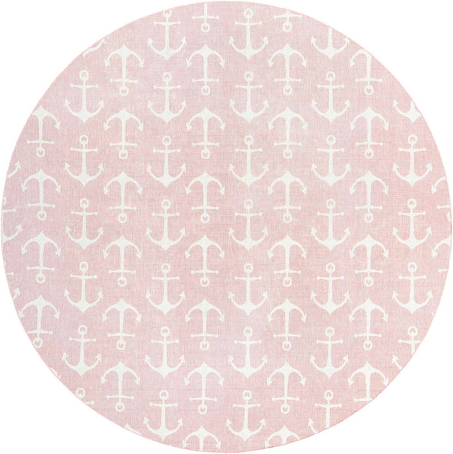 Pink 13' 1 x 13' 1 Outdoor Coastal Round Area Rug Weather Resistant for Patio, Deck, Terrace, Balcony, Porch 100% Polypropylene Coastal Decor Carpet for Sale at Rug Engine