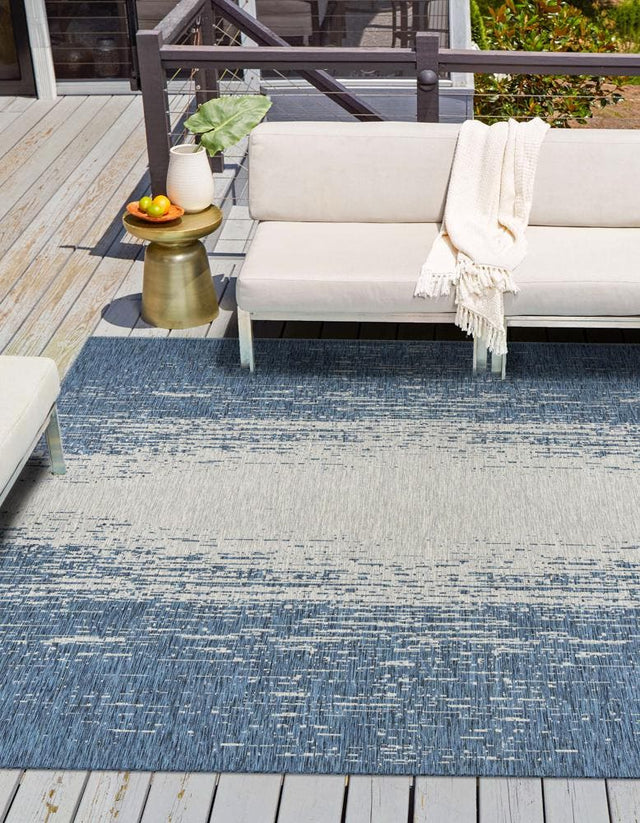 Blue 10' 8 x 10' 8 Outdoor Modern Square Area Rug Weather Resistant for Patio, Deck, Terrace, Balcony, Porch 100% Polypropylene Modern Outside Carpet for Sale at Rug Engine