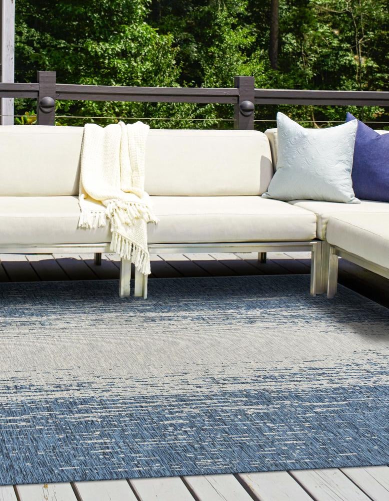 Blue 13' 1 x 13' 1 Outdoor Modern Square Area Rug Weather Resistant for Patio, Deck, Terrace, Balcony, Porch 100% Polypropylene Modern Outside Carpet for Sale at Rug Engine