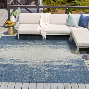 Blue 10' 8 x 10' 8 Outdoor Modern Square Area Rug Weather Resistant for Patio, Deck, Terrace, Balcony, Porch 100% Polypropylene Modern Outside Carpet for Sale at Rug Engine