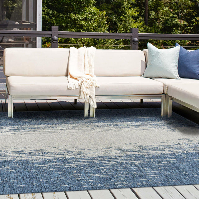 Blue 10' 8 x 10' 8 Outdoor Modern Square Area Rug Weather Resistant for Patio, Deck, Terrace, Balcony, Porch 100% Polypropylene Modern Outside Carpet for Sale at Rug Engine