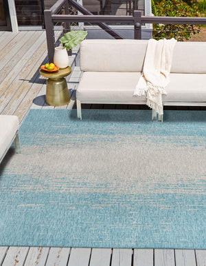 Aqua 13' 1 x 13' 1 Outdoor Modern Square Area Rug Weather Resistant for Patio, Deck, Terrace, Balcony, Porch 100% Polypropylene Modern Outside Carpet for Sale at Rug Engine