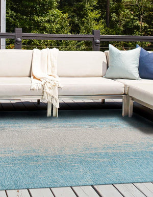 Aqua 10' 8 x 10' 8 Outdoor Modern Square Area Rug Weather Resistant for Patio, Deck, Terrace, Balcony, Porch 100% Polypropylene Modern Outside Carpet for Sale at Rug Engine