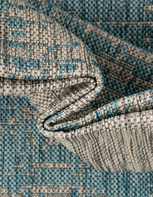 Aqua 10' 8 x 10' 8 Outdoor Modern Square Area Rug Weather Resistant for Patio, Deck, Terrace, Balcony, Porch 100% Polypropylene Modern Outside Carpet for Sale at Rug Engine