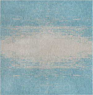 Aqua 10' 8 x 10' 8 Outdoor Modern Square Area Rug Weather Resistant for Patio, Deck, Terrace, Balcony, Porch 100% Polypropylene Modern Outside Carpet for Sale at Rug Engine