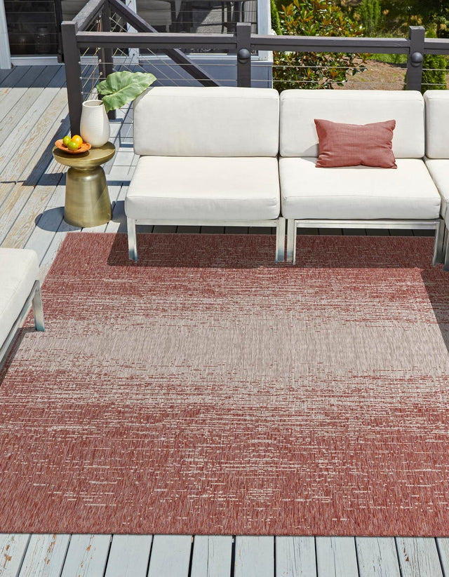 Rust Red 10' 8 x 10' 8 Outdoor Modern Square Area Rug Weather Resistant for Patio, Deck, Terrace, Balcony, Porch 100% Polypropylene Modern Outside Carpet for Sale at Rug Engine