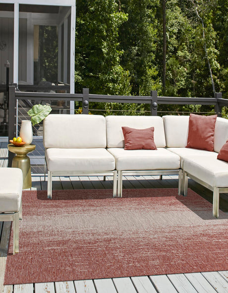 Rust Red 10' 8 x 10' 8 Outdoor Modern Square Area Rug Weather Resistant for Patio, Deck, Terrace, Balcony, Porch 100% Polypropylene Modern Outside Carpet for Sale at Rug Engine