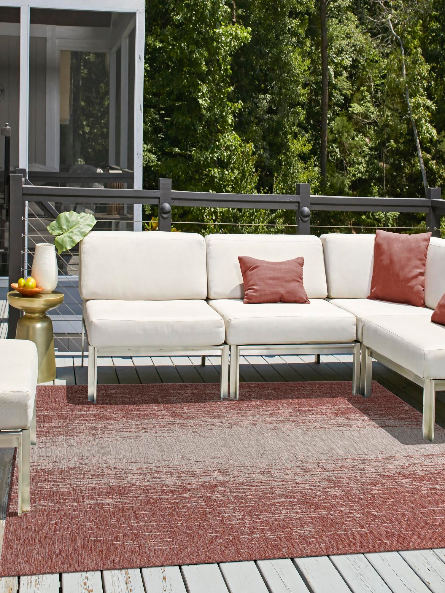 Rust Red 13' 1 x 13' 1 Outdoor Modern Square Area Rug Weather Resistant for Patio, Deck, Terrace, Balcony, Porch 100% Polypropylene Modern Outside Carpet for Sale at Rug Engine