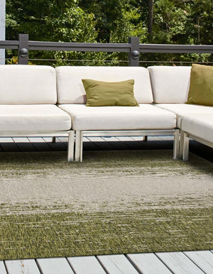 Green 13' 1 x 13' 1 Outdoor Modern Square Area Rug Weather Resistant for Patio, Deck, Terrace, Balcony, Porch 100% Polypropylene Modern Outside Carpet for Sale at Rug Engine
