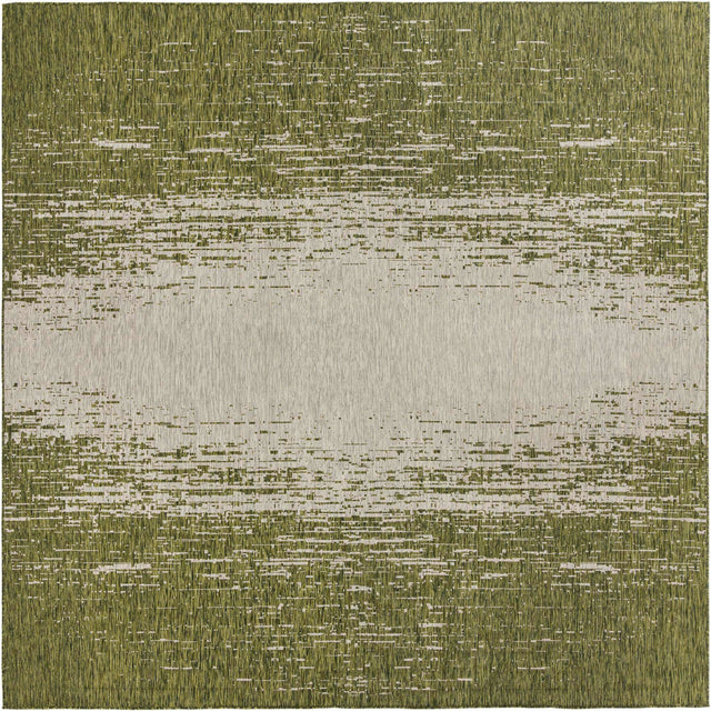 Green 10' 8 x 10' 8 Outdoor Modern Square Area Rug Weather Resistant for Patio, Deck, Terrace, Balcony, Porch 100% Polypropylene Modern Outside Carpet for Sale at Rug Engine