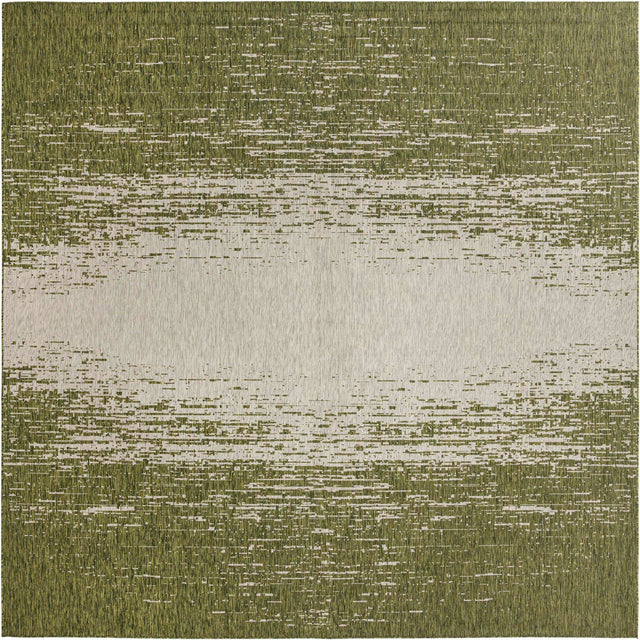 Green 13' 1 x 13' 1 Outdoor Modern Square Area Rug Weather Resistant for Patio, Deck, Terrace, Balcony, Porch 100% Polypropylene Modern Outside Carpet for Sale at Rug Engine