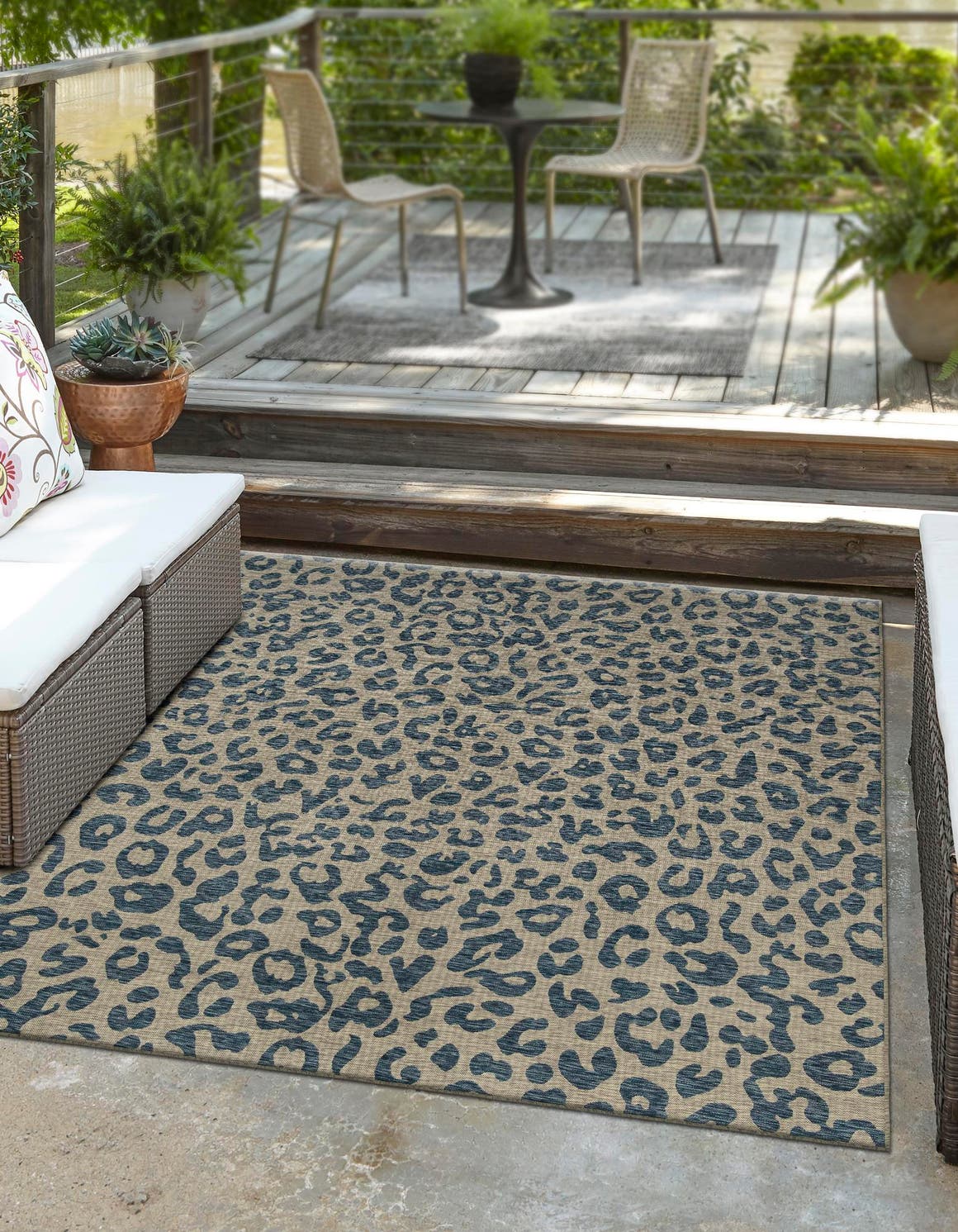 Blue 13' 1 x 13' 1 Outdoor Safari Square Area Rug Weather Resistant for Patio, Deck, Terrace, Balcony, Porch Animal Print Wildlife Nature Carpet for Sale at Rug Engine