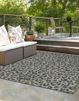 Blue 12' x 12' Outdoor Safari Square Area Rug Weather Resistant for Patio, Deck, Terrace, Balcony, Porch Animal Print Wildlife Nature Carpet for Sale at Rug Engine