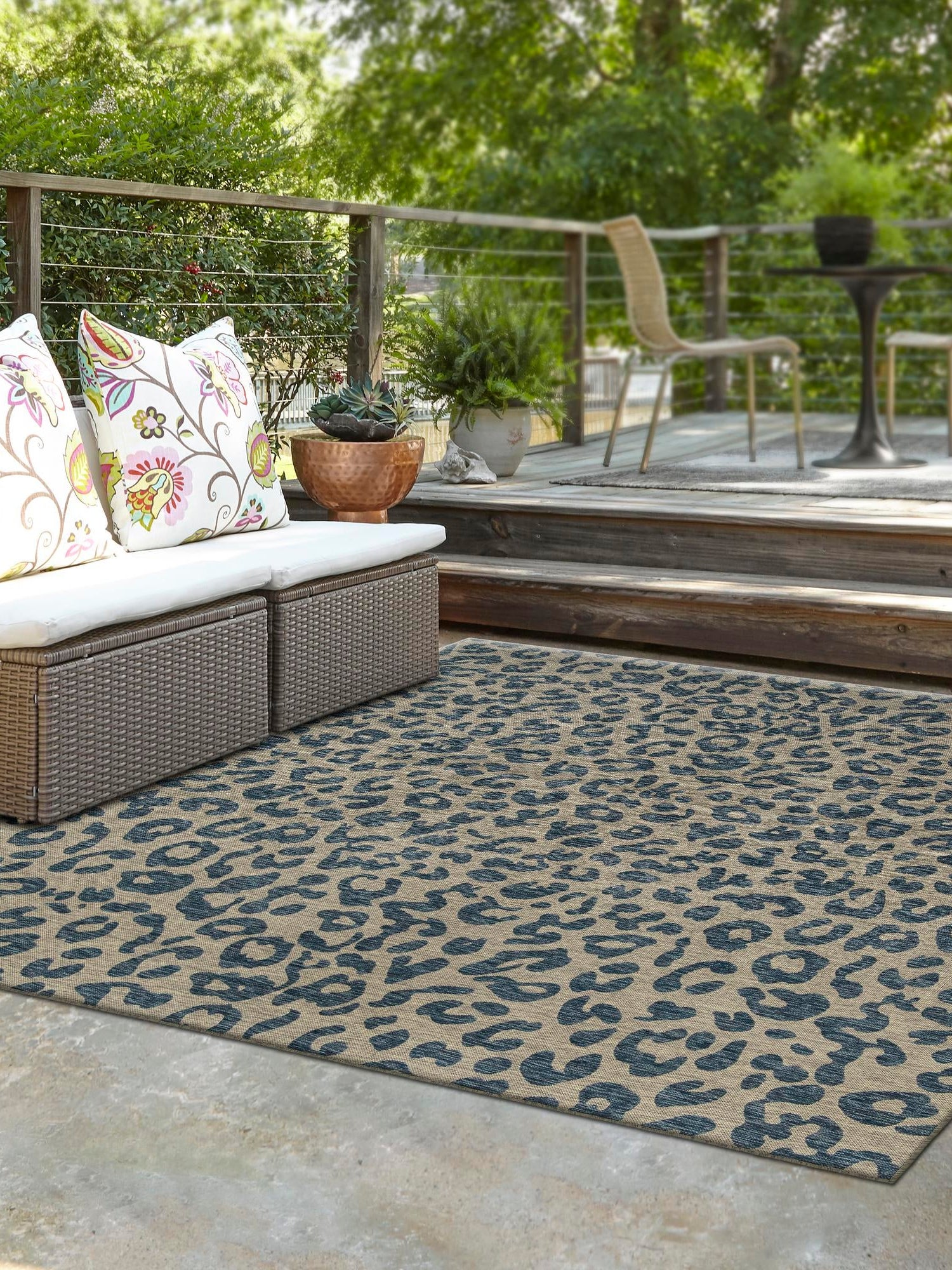 Blue 10' 8 x 10' 8 Outdoor Safari Square Area Rug Weather Resistant for Patio, Deck, Terrace, Balcony, Porch Animal Print Wildlife Nature Carpet for Sale at Rug Engine