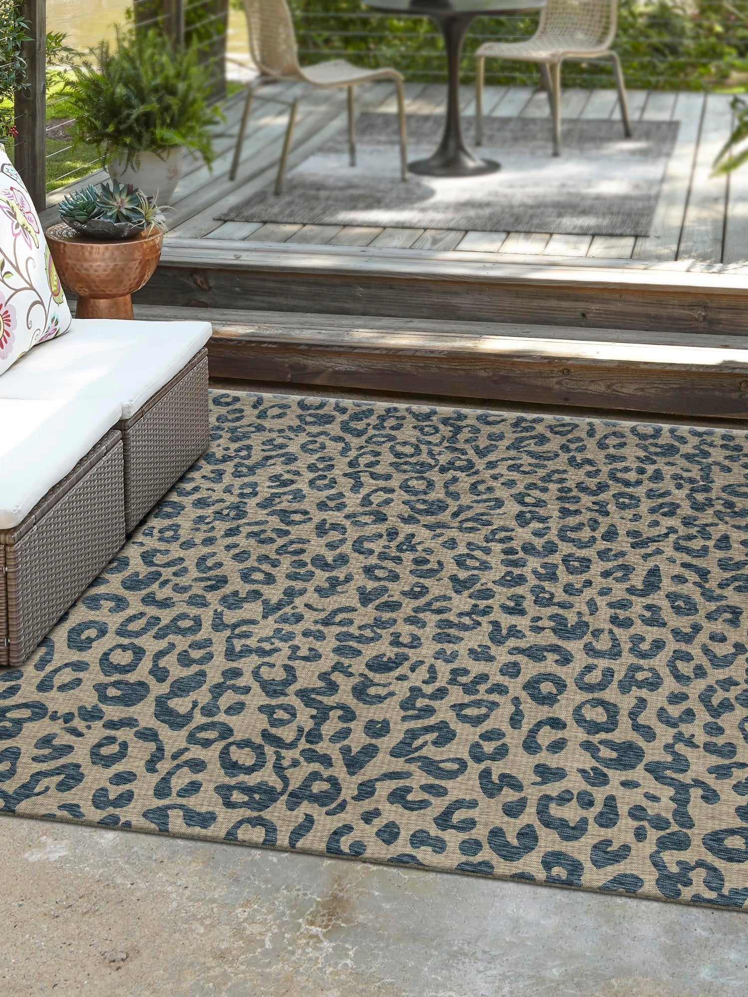 Blue 7' 10 x 7' 10 Outdoor Safari Square Area Rug Weather Resistant for Patio, Deck, Terrace, Balcony, Porch Animal Print Wildlife Nature Carpet for Sale at Rug Engine