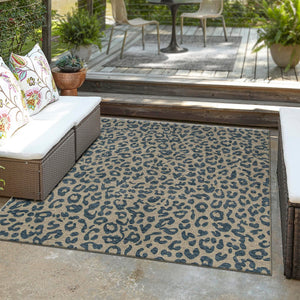 Blue 7' 10 x 7' 10 Outdoor Safari Square Area Rug Weather Resistant for Patio, Deck, Terrace, Balcony, Porch Animal Print Wildlife Nature Carpet for Sale at Rug Engine