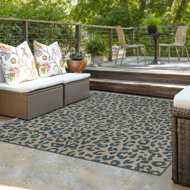 Blue 7' 10 x 7' 10 Outdoor Safari Square Area Rug Weather Resistant for Patio, Deck, Terrace, Balcony, Porch Animal Print Wildlife Nature Carpet for Sale at Rug Engine