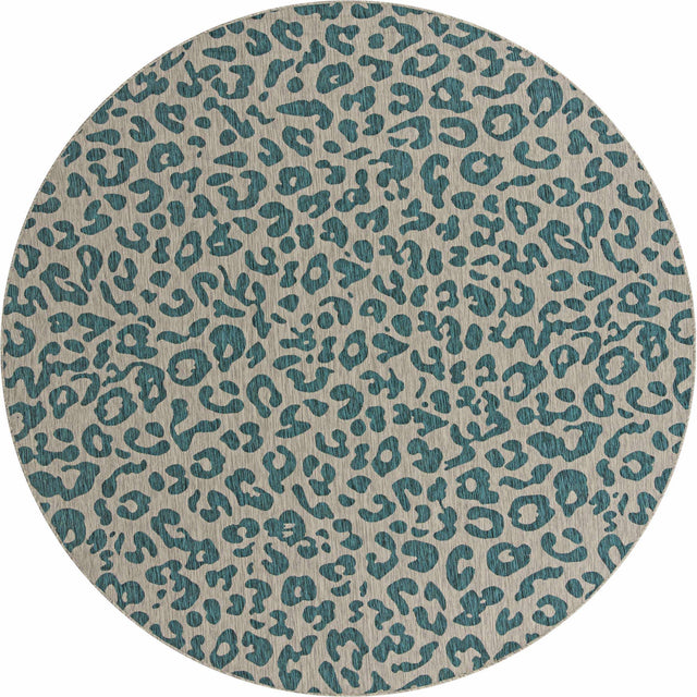 Teal 10' 8 x 10' 8 Outdoor Safari Round Area Rug Weather Resistant for Patio, Deck, Terrace, Balcony, Porch Animal Print Wildlife Nature Carpet for Sale at Rug Engine