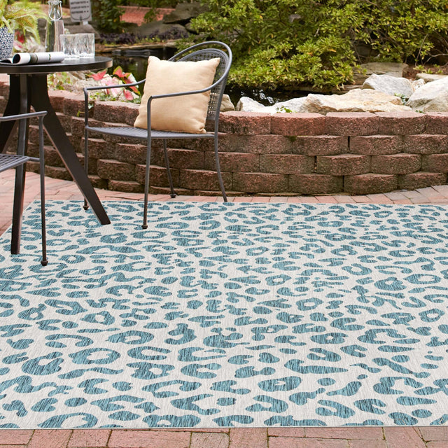 Teal 10' 8 x 10' 8 Outdoor Safari Square Area Rug Weather Resistant for Patio, Deck, Terrace, Balcony, Porch Animal Print Wildlife Nature Carpet for Sale at Rug Engine