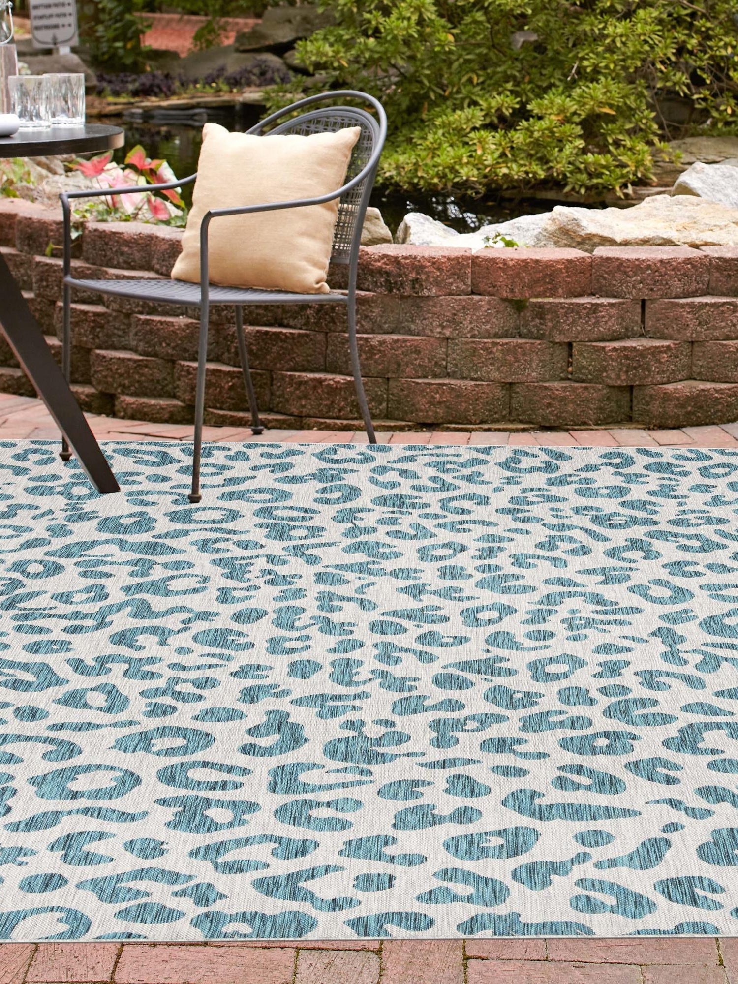 Teal 13' 1 x 13' 1 Outdoor Safari Square Area Rug Weather Resistant for Patio, Deck, Terrace, Balcony, Porch Animal Print Wildlife Nature Carpet for Sale at Rug Engine