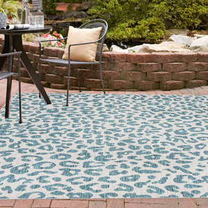 Teal 13' 1 x 13' 1 Outdoor Safari Square Area Rug Weather Resistant for Patio, Deck, Terrace, Balcony, Porch Animal Print Wildlife Nature Carpet for Sale at Rug Engine