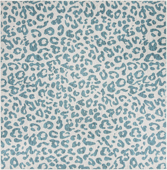 Teal 10' 8 x 10' 8 Outdoor Safari Square Area Rug Weather Resistant for Patio, Deck, Terrace, Balcony, Porch Animal Print Wildlife Nature Carpet for Sale at Rug Engine