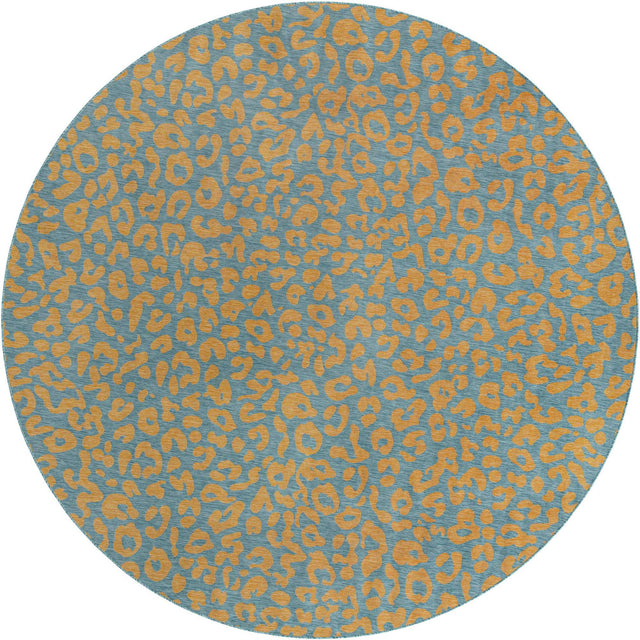 Blue Yellow 13' 1 x 13' 1 Outdoor Safari Round Area Rug Weather Resistant for Patio, Deck, Terrace, Balcony, Porch Animal Print Wildlife Nature Carpet for Sale at Rug Engine