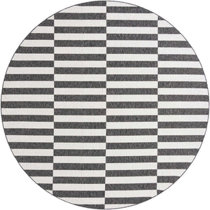 Charcoal 10' 8 x 10' 8 Outdoor Striped Round Area Rug Weather Resistant for Patio, Deck, Terrace, Balcony, Porch Geometric Pattern Waterproof Carpet for Sale at Rug Engine