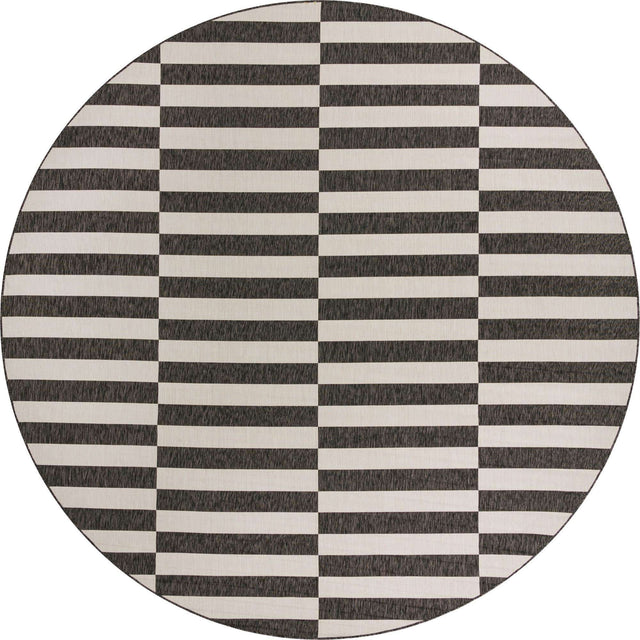 Charcoal 13' 1 x 13' 1 Outdoor Striped Round Area Rug Weather Resistant for Patio, Deck, Terrace, Balcony, Porch Geometric Pattern Waterproof Carpet for Sale at Rug Engine